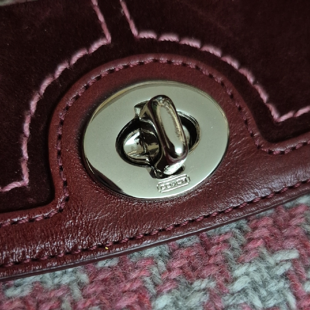 Coach Maroon and Pink Houndstooth Wristlet - Picture 4 of 5